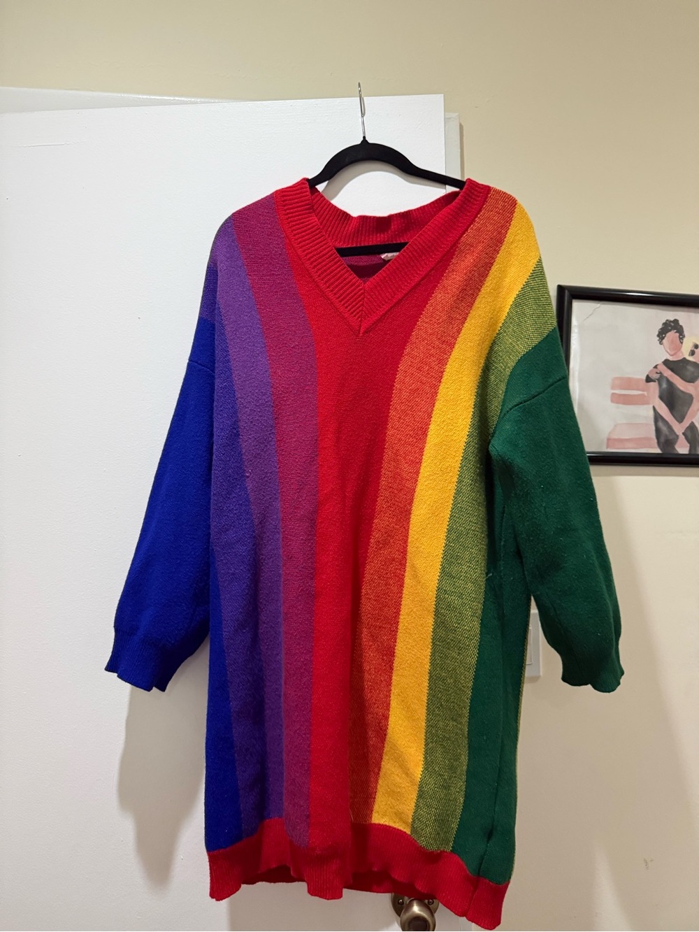 Women’s Dolls Kill Rainbow Stripe V-Neck Sweater Dress, size M/L